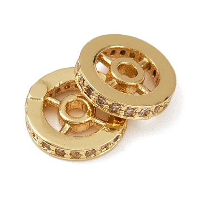 Плоские круглые латунные микропаве прозрачные кубические циркониевые бусины, без свинца и без кадмия, долговечный, стойки покрытие