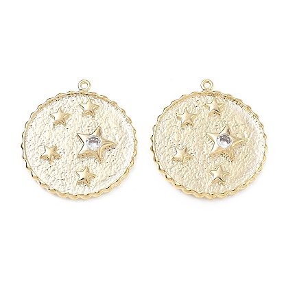 Pendentifs en laiton zircon cubique transparent, rond plat avec breloques étoiles