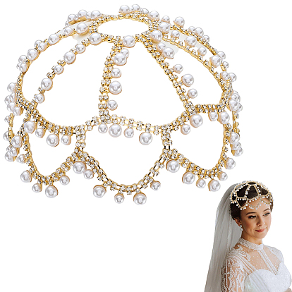 Пластиковые повязки на голову с жемчужной сеткой, со стразами, аксессуары для волос для женщин и девушек