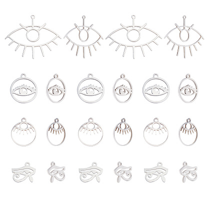 16Pcs 4 Style 201 Stainless Steel Laser Cut Pendants, Mixed Shapes