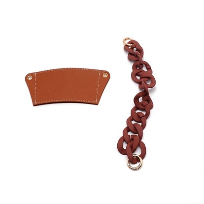 PU Leather Heat Resistant Reusable Cup Sleeve, with Acrylic and Alloy Handle Chain