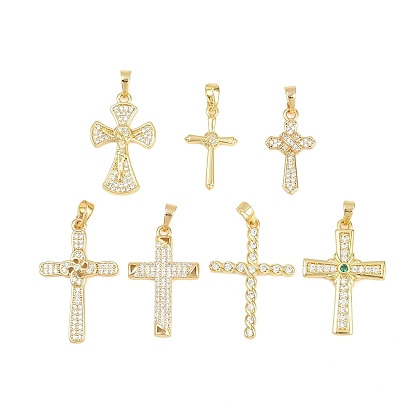 Латунные микропаве прозрачные подвески с фианитом, без кадмия и без свинца, крест прелести