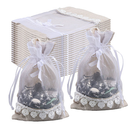 Мешочки для хранения из мешковины и органзы, прямоугольные сумки на шнурке с бантом
