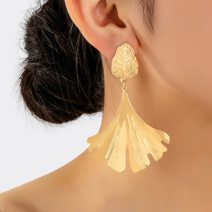Boucles d'oreilles en forme de pendentif en alliage, gingko feuille