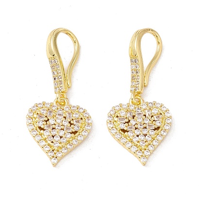 Clear Cubic Zirconia Heart Dangle Earrings, Rack Plating Brass Jewelry for Women, Cadmium Free & Lead Free