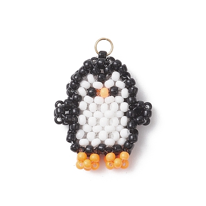 Стеклянные подвески из бисера, с 304 кольцами из нержавеющей стали, очарование пингвина