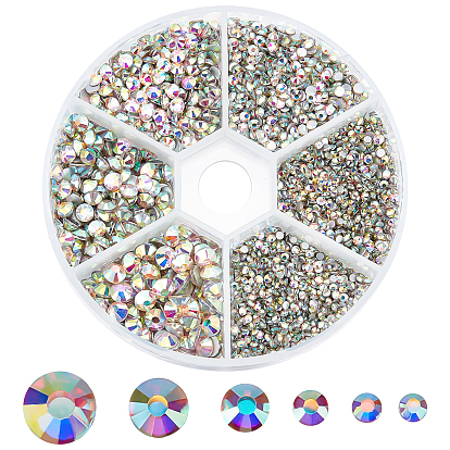 6 Cabujones de cristal con parte trasera plana y diamantes de imitación, espalda plateada, facetados, semicírculo, crystal ab