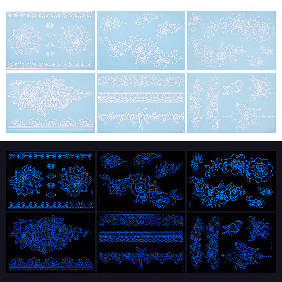 6 feuilles de papier lumineux autocollants de tatouage, rectangle