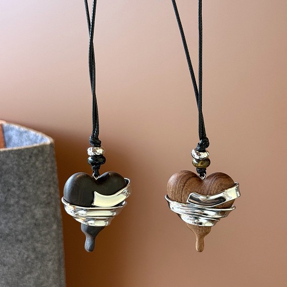 Регулируемый кулон из сплава и дерева, черный вощеный шнурок, ожерелье для женщин, золотые