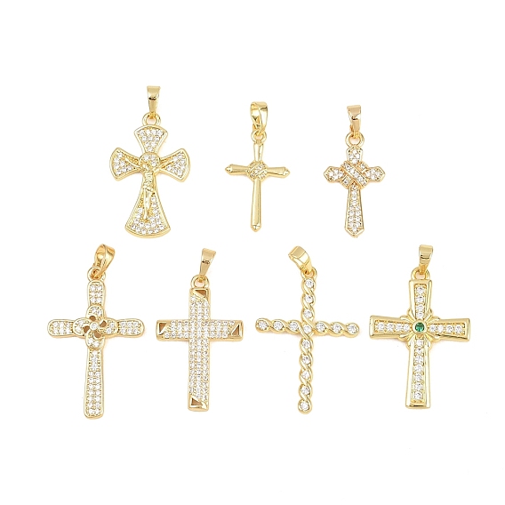Латунные микропаве прозрачные подвески с фианитом, без кадмия и без свинца, крест прелести