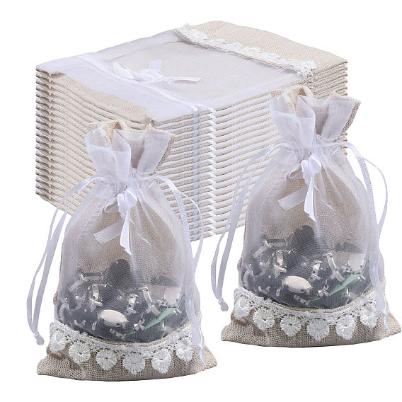 Мешочки для хранения из мешковины и органзы, прямоугольные сумки на шнурке с бантом