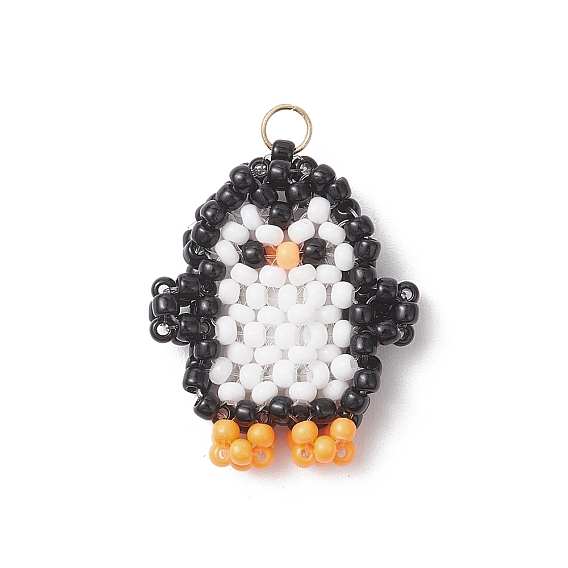 Стеклянные подвески из бисера, с 304 кольцами из нержавеющей стали, очарование пингвина