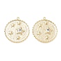 Brass Micro Pave Clear Cubic Zirconia Pendants, Flat Round with Star Charms