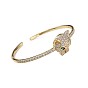 Cubic Zirconia Leopard Open Cuff Bangle, Real 18K Gold Plated Brass Jewelry for Women