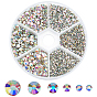 6 Style Glass Rhinestone Flat Back Cabochons, Back Plated, Faceted, Half Round, Crystal AB