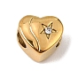 304 Stainless Steel with Crystal Rhinestone European Beads, Large Hole Beads, Heart with Star