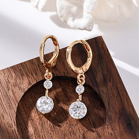 Brass Micro Pave Cubic Zirconia Leverback Earrings, Rack Plating, Long-Lasting Plated, Lead Free & Cadmium Free, Flat Round