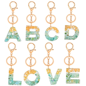 Resin Keychains, with KC Gold Tone Plated Iron Findings, Alphabet