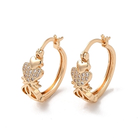 Brass Cubic Zirconia Hoop Earrings for Women, Heart