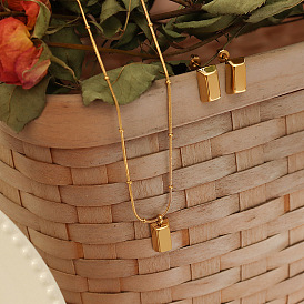 Mini Small Gold Brick Snake Bone Chain Bead Chain Necklace Earrings Set Decoration Titanium Steel Plated 18K Gold Female P610-F360
