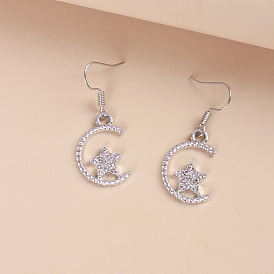 Moon and Star Earrings - Creative Hollow Out, Fashion Jewelry.
