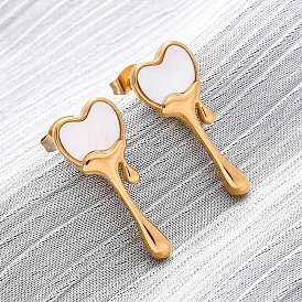 304 серьги-гвоздики из натуральной белой ракушки из нержавеющей стали, сердце