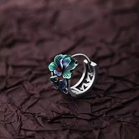 Серьги-кольца с цветочной эмалью из латуни