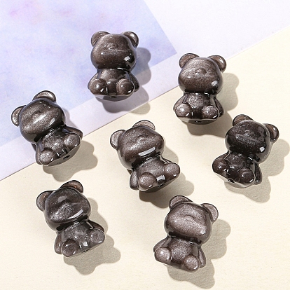 Natural Silver Obsidian Beads, Bear