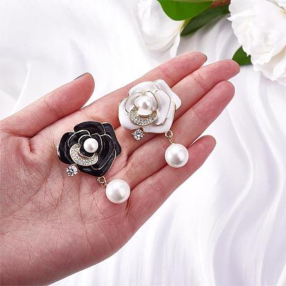 Pearl Camellia Flower Brooch Pin Rhinestone Crystal Brooch Flower Lapel Pin for Birthday Party Anniversary T-shirt Dress Clothing Accessories Jewelry Gift