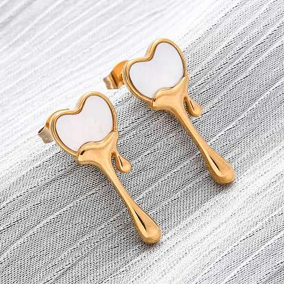 304 серьги-гвоздики из натуральной белой ракушки из нержавеющей стали, сердце