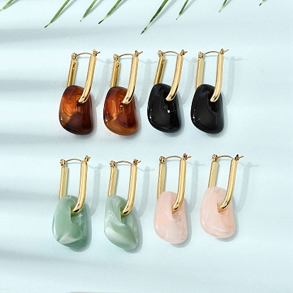 304 Stainless Steel Resin Hoop Dangle Earrings, Nuggets, Ion Plating(IP), Golden