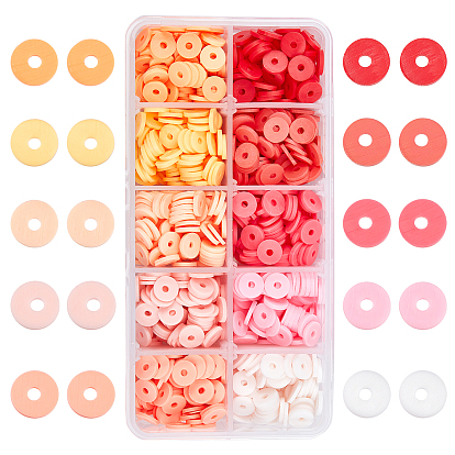 1530pcs 10 couleurs perles rondes plates en argile polymère faites à la main, disque heishi perles pour boucle d'oreille hawaïenne bracelet collier fabrication de bijoux, avec fil élastique