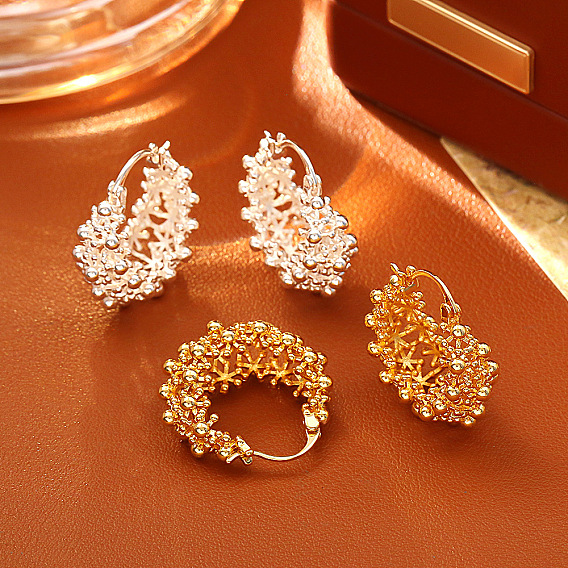 Brass Earrings, Hoop Earrings, Snowflake