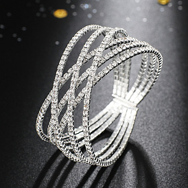 Sparkling Crossed Diamond Wire Bangle with Open Clasp - Unique Bracelet
