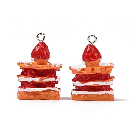 Подвески из непрозрачной смолы, окрашенные распылением, имитация еды, клубничный наполеон шарм, с платиновыми тоновыми железными петлями