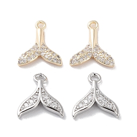 Brass Micro Pave Clear Cubic Zirconia Charms, Fishtail Charm