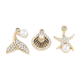 UV Plating Alloy Pendants, with Rhinestone and ABS Plastic Imitation Pearl Beads, Lead Free & Cadmium Free, Starfish/Fish/Shell Shape