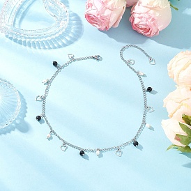 Натуральный черный агат (окрашенный и нагретый) и натуральный жемчуг и 304 ожерелья из нержавеющей стали с цепочкой-кисточкой в форме сердца