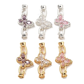 Brass Micro Pave Clear Cubic Zirconia Fold Over Clasps, Butterfly