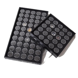 Transparent Plastic Flat Round Grids with Black Tray Bead Storage Containers, for Jewelry Small Accessories