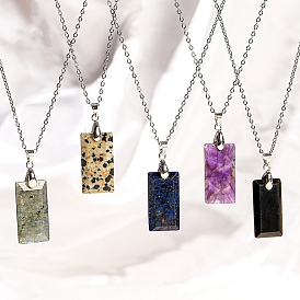 Прямоугольные ожерелья с подвесками из натуральных драгоценных камней, Ожерелья-цепочки из титановой стали для женщин