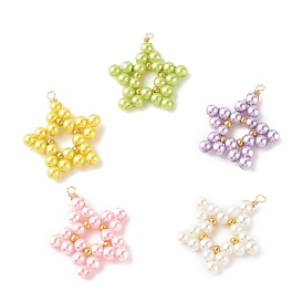 Baking Paint Pearlized Glass Pearl Round Beaded Pendants, with Eco-Friendly Copper Wire, Star Charms