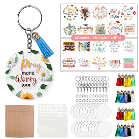 Наборы для самостоятельного изготовления акриловых брелоков-заготовок в цветочной тематике, OPP мешки целлофана, брелки для ключей из крафт-бумаги, наклейки пвх