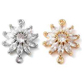 Brass Pave Clear Cubic Zirconia Connector Charms, Flower Links