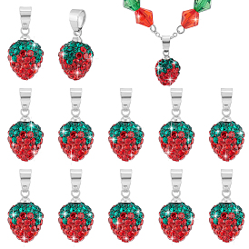 12шт. подвески из полимерной глины со стразами, с платиновой железной щепоткой, клубника