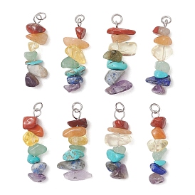 7 colgantes de piedras preciosas de chakra, dijes de cuentas de chips, con 304 fornituras de acero inoxidable, color acero inoxidable, mezclado teñido y sin teñir