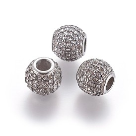 304 Stainless Steel European Beads, Large Hole Beads, with Rhinestone, Rondelle, Crystal