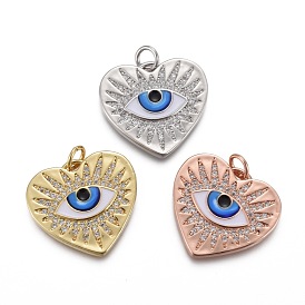 Латунные микропаве прозрачные подвески с фианитом, с цветной эмалью и прыжковыми кольцами, долговечный, сердце с конским глазом