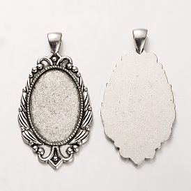 Tibetan Style Alloy Oval Pendant Cabochon Settings, Cadmium Free & Lead Free, 55x29x2mm, Hole: 5x7mm, Tray: 20x30mm, about 120pcs/kg