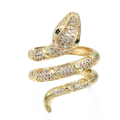 Anneau de manchette serpent sprial wrap pour fille femmes, bague ouverte en laiton micro pavé de zircons cubiques transparents, sans nickel